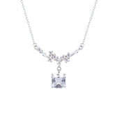 Asfour Crystal Chain Necklace With Decorative Square Pendant In 925 Sterling Silver-ND0446